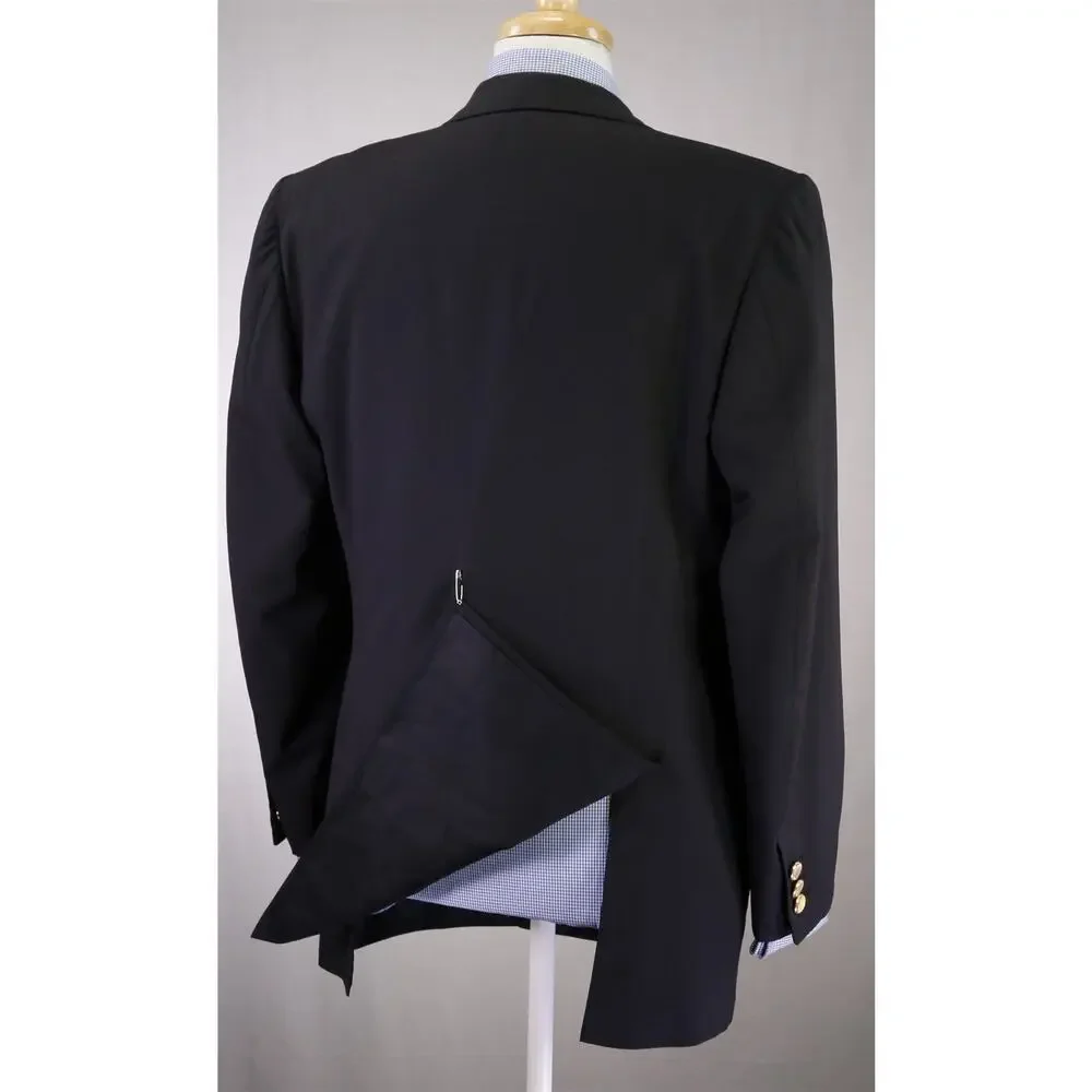 Tincati Milano Saint Andrews Black Double Breasted Gold Button Wool Blazer 40R